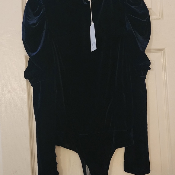 MISA Los Angeles Blue Velvet Bodysuit NWT MSRP $370 Long Sleeve Mock neck - Picture 3 of 9
